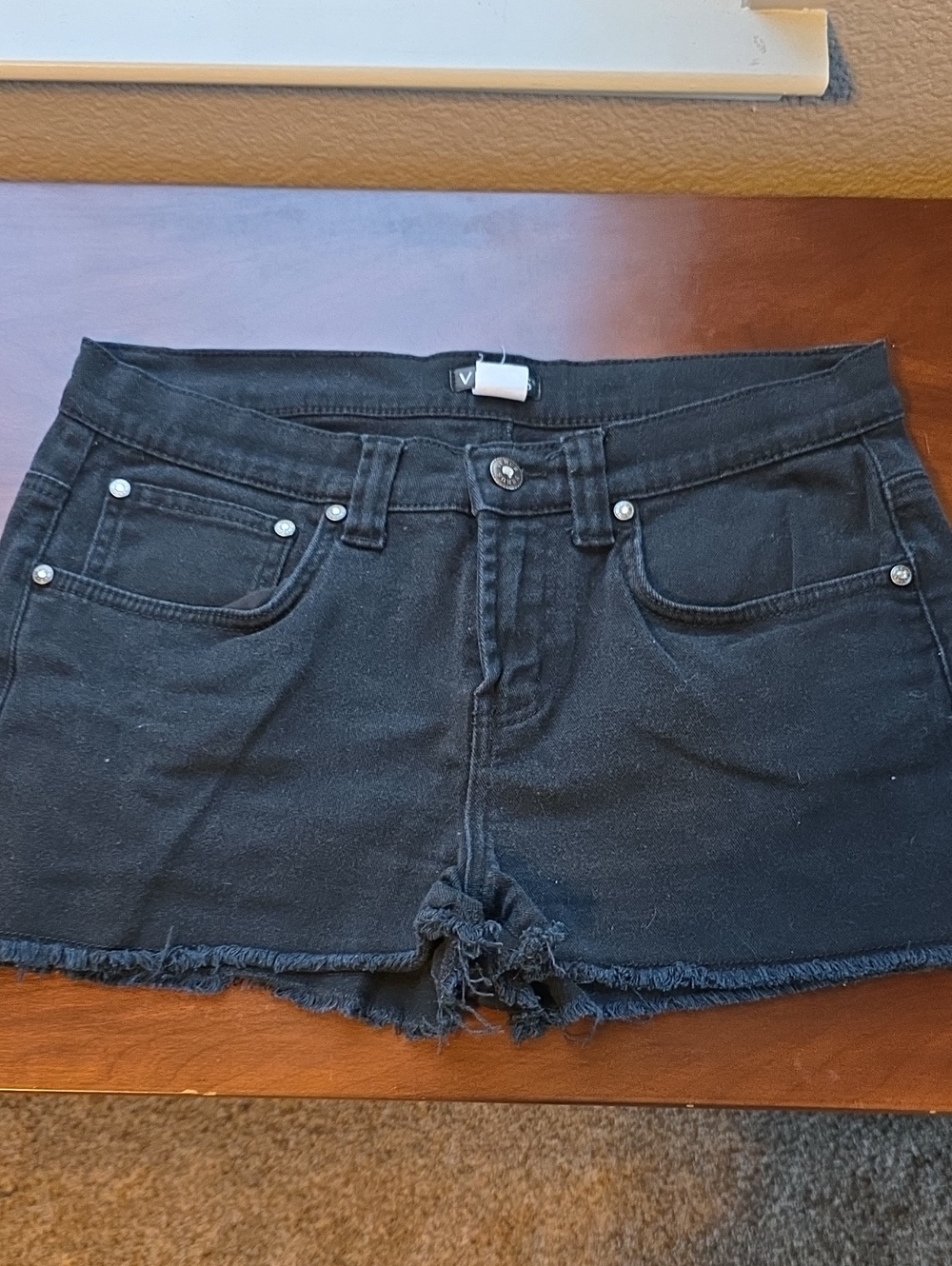 VENUS Black Denim Frayed Hem Cutoff Shorts